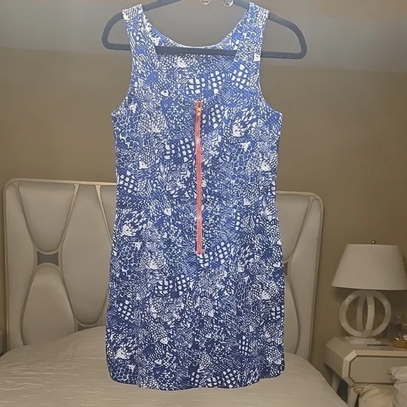 Lilly Pulitzer Blue Floral Mini Dress with White Lace Stripe - Picture 6 of 16